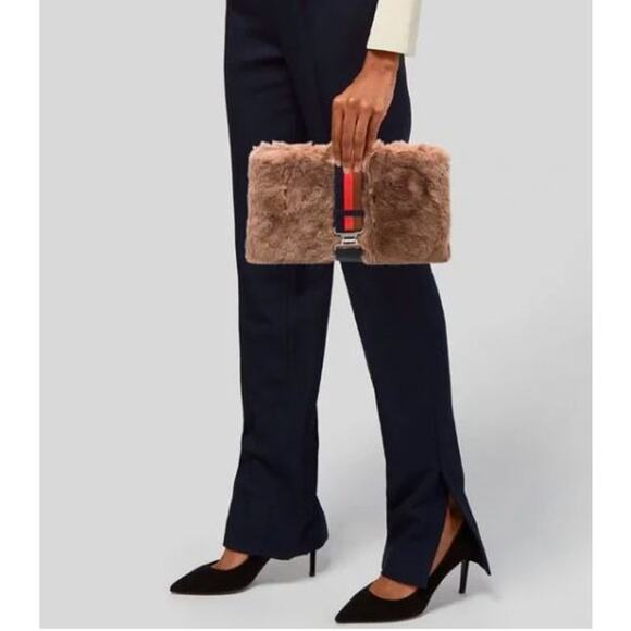 Theory Women's Transformer Rabbit Fur Wrap Clutch Purse Bag BLACK - Picture 2 of 11